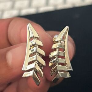 Vintage Coro Silver Tone Modernist Clip-On Earrings